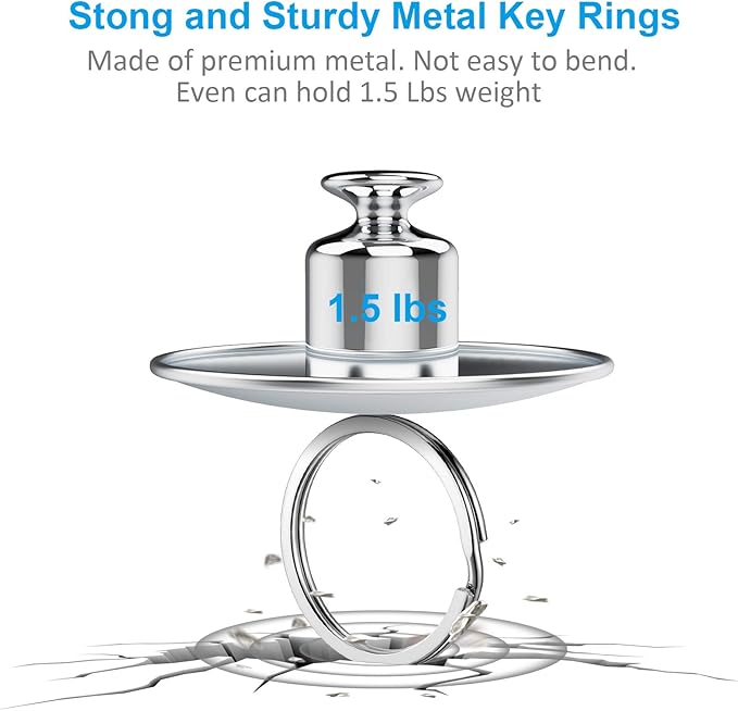 Split Key Ring Circle Assorted, Round Keyring Durable 5 Sizes (1/2 inch, 3/4 inch,1 inch, 1.25 inch, 1.38 inch)