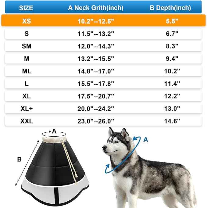 Soft Dog Cone for Dogs After Surgery, Breathable Pet Recovery Collar for Large Medium Small Dogs and Cats, Adjustable Dog Cone Collar, Elizabethan Collar (XS, Black)