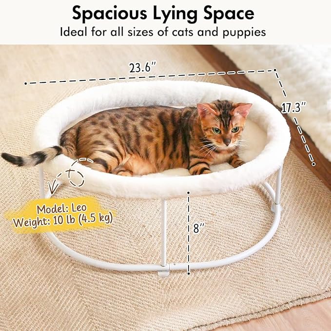 Elevated Cat Hammock Bed for Indoor Cats, Fluffy Warm Cuddle Cat Bed with Detachable Pad Bed Cover, Raised Pet Bed Cuddler for Sleeping Kittens, Small Dog, Oval Cat Hammock