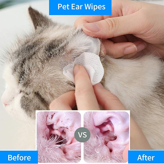 Dog Ear Eye Cleaner Wipes,300 Count Cat Eye Ear Cleaning Wipes,Pet Wipes,150pcs Tear Stain Remover Wipes+150pcs Ear Wax Wipes,Non-Irritating,Dog&Cat Universal,Eliminate Odor