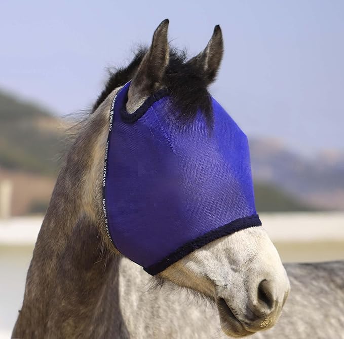 Harrison Howard All-Round Mesh Horse Fly Mask UV Protective with Fleece-Padded Edging Deep Navy L