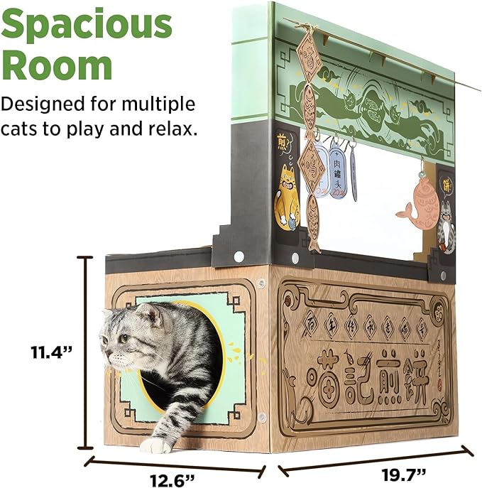 Cat Beds for Indoor Cats, Cardboard Cat House with Scratchers, Pancake Shop, Large Sturdy Cat Furniture Condo Cave Tent, Easy to Assemble Pet Toys Accessories Stuffs, Bunny Small Animals