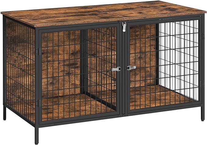 Dog Crate Furniture for 2 Dogs, 43.3" Dog Kennel with Removable Divider, Heavy Sturdy Dog Furniture Style Double Cage for Small Medium Dog, Indoor Dog House End Table, Rustic Brown DCHR1201