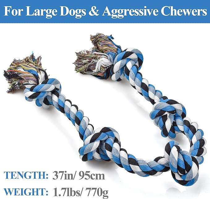 Dog Toys for Aggressive Chewers Tough Rope Chew Toys for Large and Medium Dog 3 Feet 5 Knots Indestructible Cotton Rope for Large Breed Dog Tug of War Dog Toy Teeth Cleaning