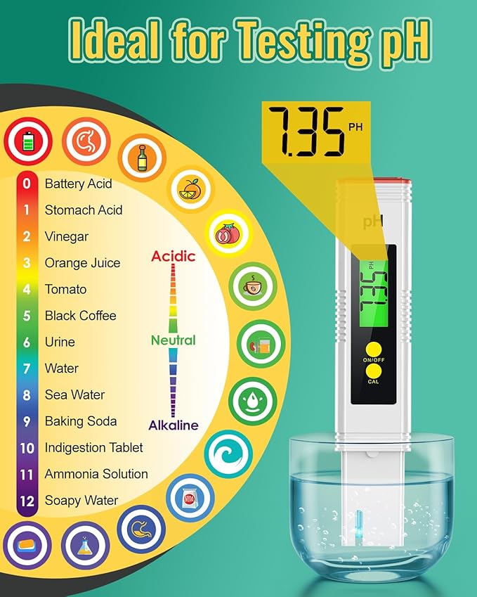 PH Meter for Water, PH Tester 0.01High Accuracy Water Quality Tester with 0-14 PH Measurement Range, PH Meter for Household Drinking, Pool, Aquarium, Aquaculture, Lab, Beer Brewing & Wine