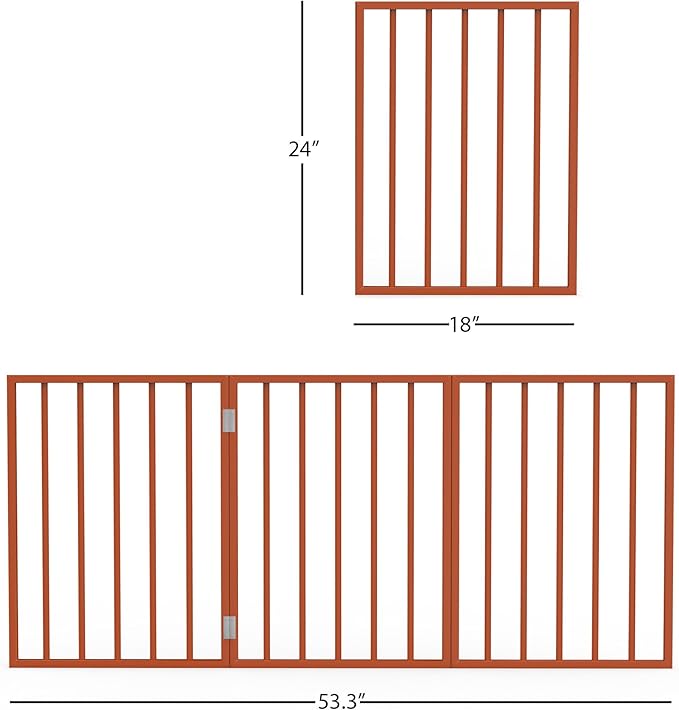 Pet Gate - 3-Panel Indoor Foldable Dog Fence for Stairs or Doorways - 54x24-Inch Retractable Wood Freestanding Dog Gates by PETMAKER (Mahogany)