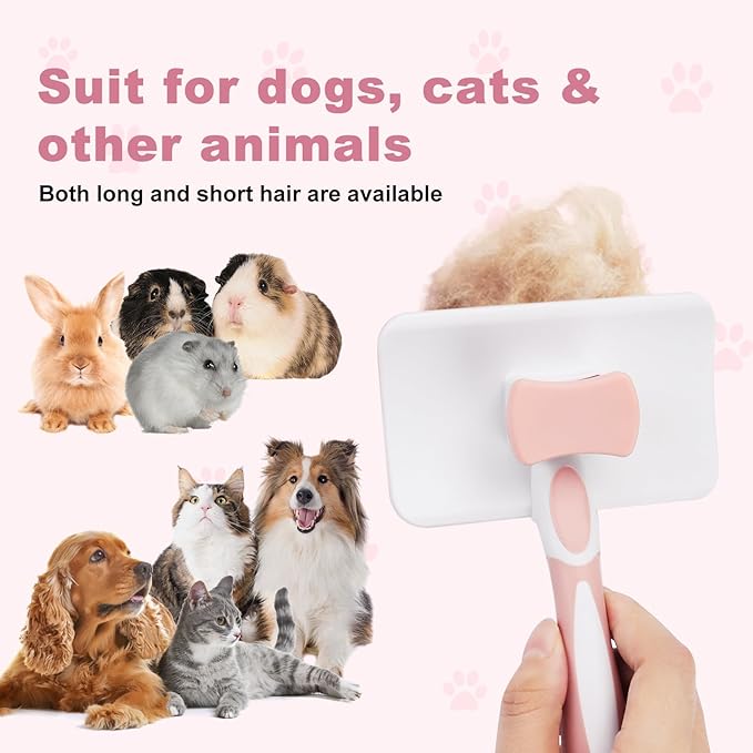 Pet Self Cleaning Slicker Brush Pet Brush Dog Brush & Cat Brush for Shedding Hair Pet Hair Removal Tool Safe Massage Comb for Long, Middle-long, Short Hair (Orange), Large