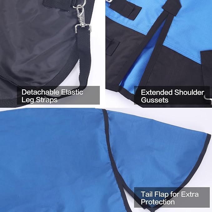 1200 Denier Rip-Stop Turnout Rain Sheet Lightweight Waterproof Breathable Horse Blanket (No Fill) Blueblack 81"