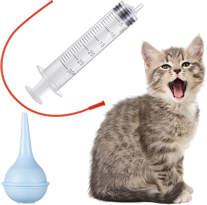 7 Pack Tube Feeding Kit for Puppies Puppy Feeding Tube Includes 3 Pack 8 FR Red Feeding Tubes, 3 Pack 10 ml 30 ml 60 ml Syringes, Bulb Syringe for Lamb Goat Puppy Whelping Kitten Measuring Watering