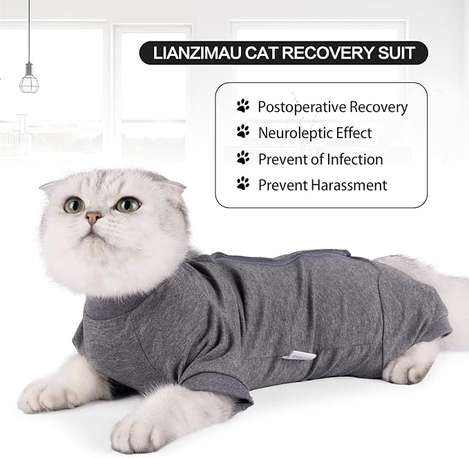 Cat Surgical Recovery Suit Professional for Male Female Dog Abdominal Wounds Cone E-Collar Alternative, Anti-Licking Or Skin Diseases Pet Surgical Recovery Pajama Suit, Soft Fabric Onesies for Cats