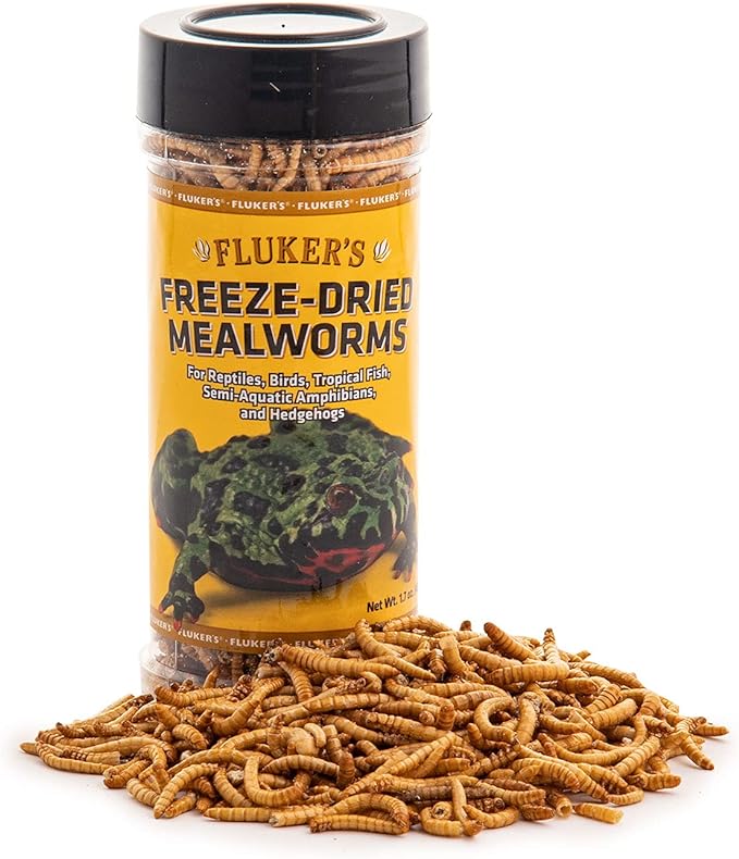 Fluker's Freeze Dried Insects, Nutrient, Packed Mealworms, Ideal for Lizards, Reptiles, Birds, Fish, Hedgehogs, 1.7 oz