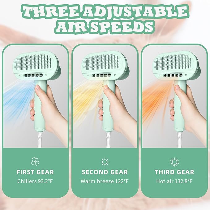 2-in-1 Pet Dryer and Brush- Overheating Protection, 3 Blowing Modes, Low Noise- Ideal Dog Dryer for Pet Grooming, Small and Medium Dogs/Cats- Slim Handle- Dog Blow Dryer (green)