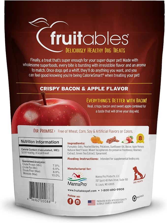 Fruitables Baked Dog Treats – Healthy Low Calorie Pumpkin Treats – Free of Wheat, Corn and Soy – Cripsy Bacon and Apple – 12 Ounces