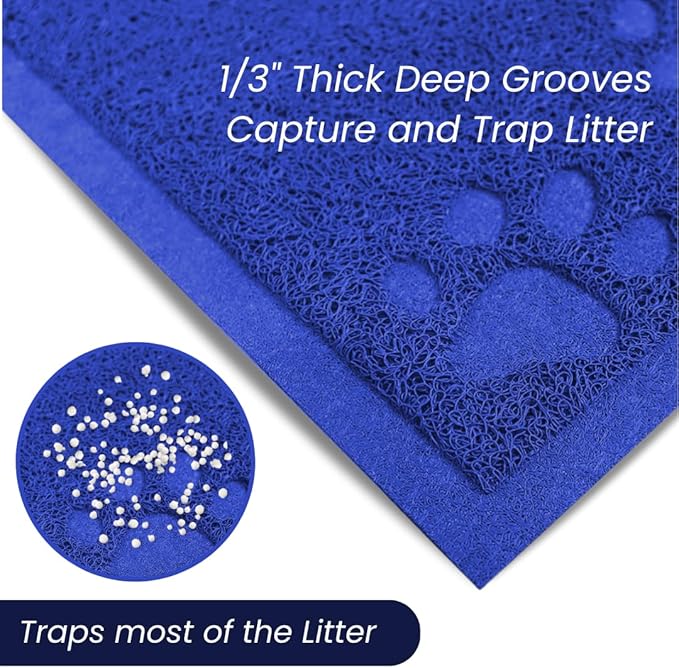 Andalus Medium Cat Litter Mat, Pack of 1 - Waterproof, Non-Slip & Easy to Clean Cat Litter Box Mat for Extra Efficient Pet Litter-Trapping, Blue (23.5” X 15.75”)