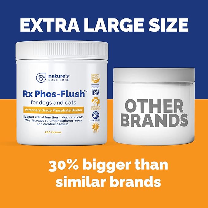 Rx Phos-Flush Phosphate Binder. Extra Large 200 Grams. Dog Kidney and Cat Kidney Support. Feline Urinary Tract Support. Compliments a Renal Failure Dog Food Diet or Cat Renal Support Diet.