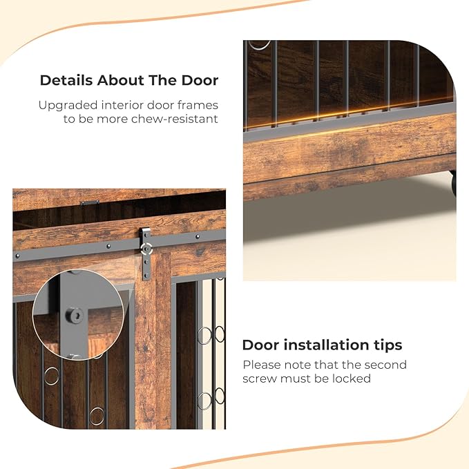 Furniture Style Dog Crate End Table with Sliding Barn Door, Indoor Dog Kennel Furniture with Removable Divider for 2 Small to Medium Pets, Brown, 39.37''W×25.2''D×28.94''H