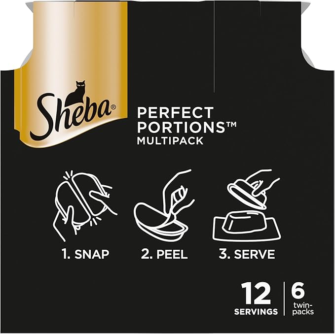 SHEBA PERFECT PORTIONS Cuts in Gravy Wet Cat Food Trays (12 Count, 24 Servings), Roasted Chicken Entrée, Easy Peel Twin-Pack Trays