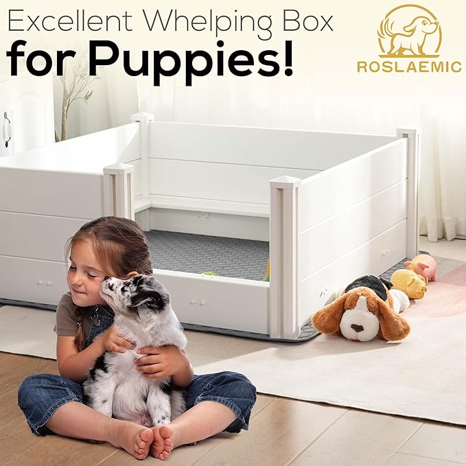 48" x 48" Whelping Box for Dogs and Puppies with Rails, Puppy Whelping Supplies, Suitable for Medium/Large Dogs, White