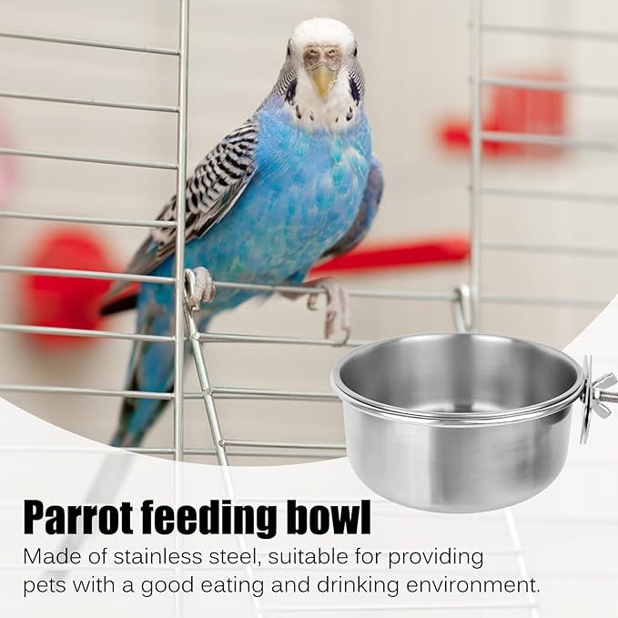 HUANJIAN Bird Feeder Dish Cup,Pet Feeder Water,Chinchilla Food Bowl,Stainless Steel Bird Bowls with Clamp,(30oz)