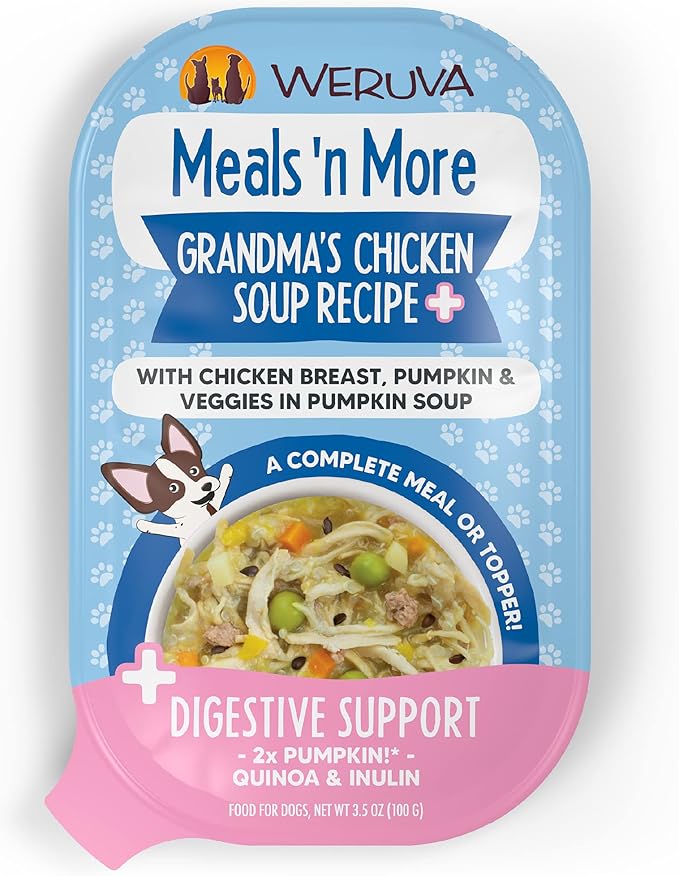 Weruva Meals 'n More Natural Wet Dog Food, Grandma's Chicken Soup Plus Digestive Support, 3.5oz Cup (Pack of 12)