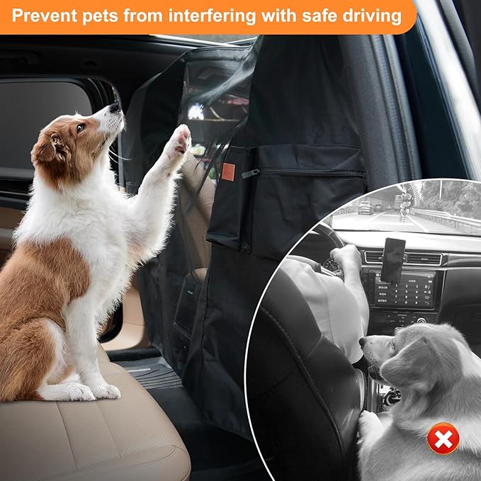 LOOBANI Upgraded Dog Car Net Barrier Pet Barrier with Adjustable Rope & Storage Bag Universal for Cars, SUVs - Easy Install, Car Divider for Driving Safely with Children & Pets