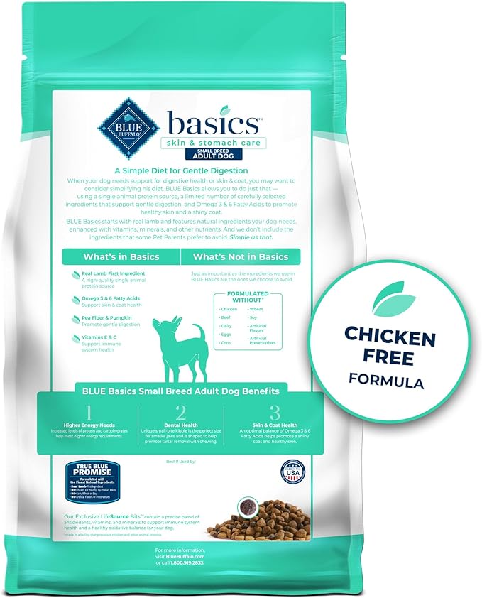 Blue Buffalo Basics Grain-Free Dry Dog Food for Small Breed Adult Dogs, Limited Ingredient Diet, Lamb Recipe, 11-lb. Bag