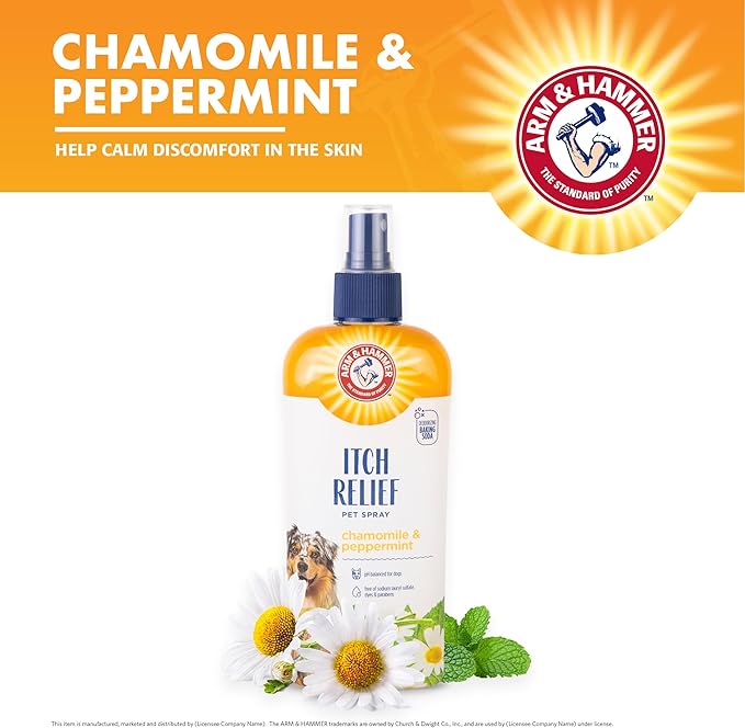 Arm & Hammer for Pets Itch Relief Spray for Dogs with Arm & Hammer Baking Soda, Chamomile and Peppermint Scent, 8oz | Professional Quality Dog Itch Spray, Free of Sodium Lauryl Sulfate & Parabens