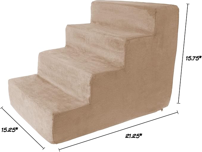 4-Step Pet Stairs - Nonslip Foam Dog and Cat Steps with Removable Zippered Microfiber Cover - Designed for Home or Vehicle Use by PETMAKER (Tan)