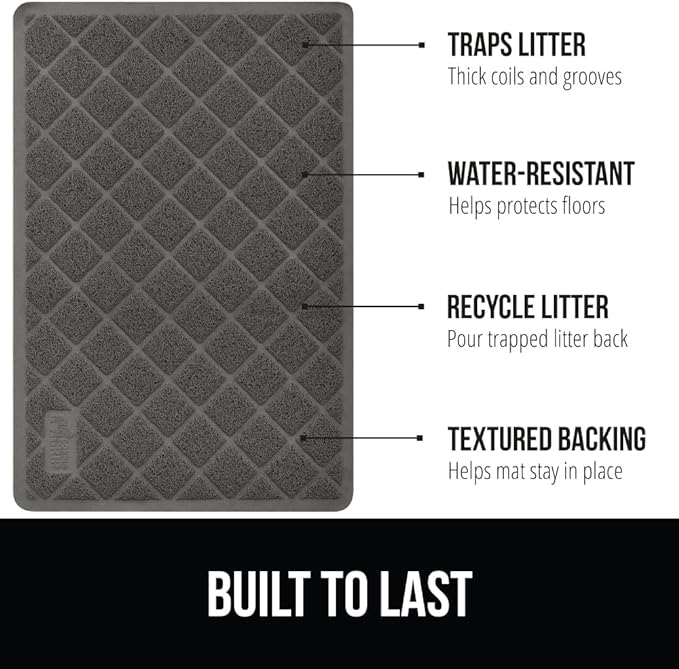 The Original Gorilla Grip Water Resistant Cat Litter Box Trapping Mat 40x28, Easy Clean, Textured Backing, Traps Mess, Cleaner Floors, Less Waste, Stays in Place for Cats, Soft on Paws, Charcoal