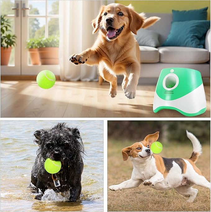 Dog ball thrower launcher,Automatic Ball Launcher for dogs with 12 Tennis Balls,Thrower Distance 10-30ft,interacive Dog Toys Tennis Ball Launcher for Small Dogs(Green ball launcher)