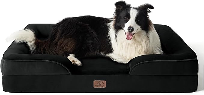 Bedsure Orthopedic Dog Bed for Large Dogs - Big Washable Dog Sofa Beds Large, Supportive Foam Pet Couch Bed with Removable Washable Cover, Waterproof Lining and Nonskid Bottom, Black