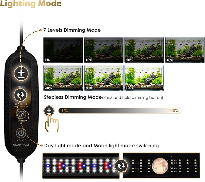 Aquarium Light, LED Full Spectrum Freshwater Aquarium Lights, Daylight/Moonlight Mode and infinitely dimmable, Fish Tank Light with Timer and Auto ON/Off (24-29 in)