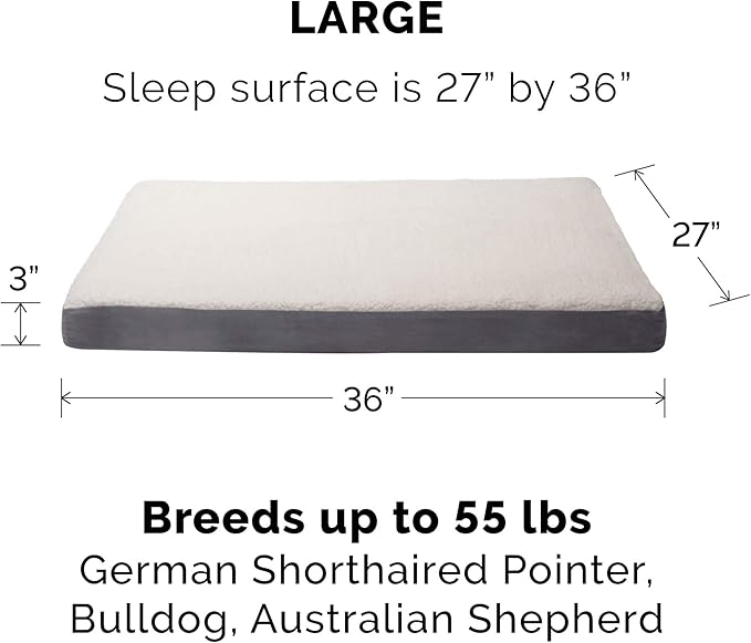 Furhaven Orthopedic Dog Bed for Large/Medium Dogs w/ Removable Washable Cover, For Dogs Up to 55 lbs - Sherpa & Suede Mattress - Gray, Large