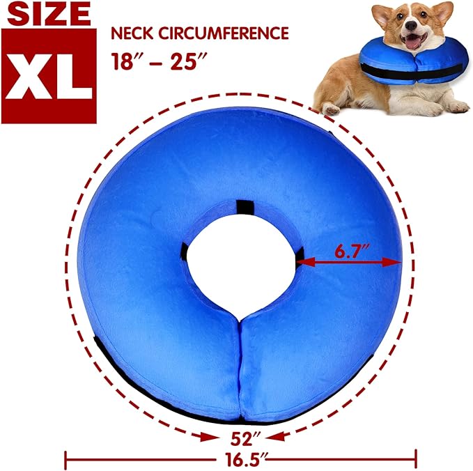 Inflatable Dog Collar-Soft Protective Cone for Dogs After Surgery,Dog Donut Collar Suitable for Dogs and Cats,Dog Cone Collar to Prevent Pets from Touching Stitches,Wounds and Rashes,Blue-XL