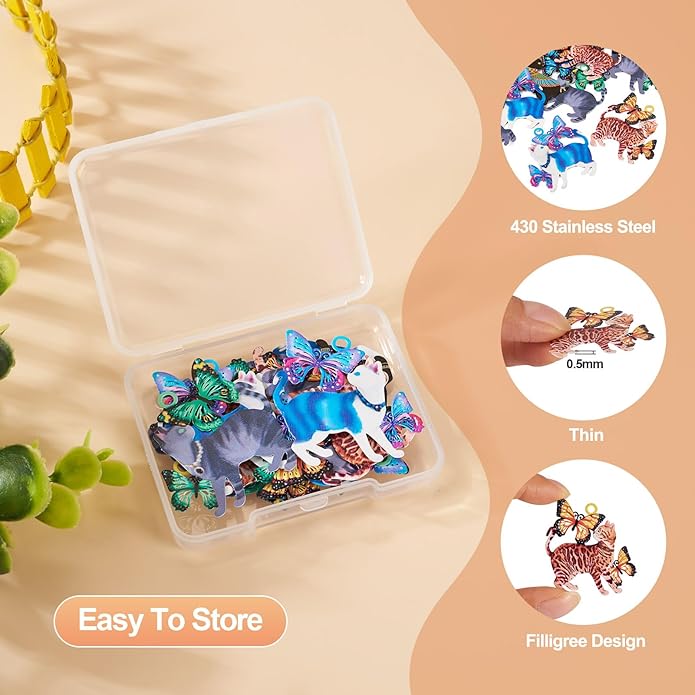 Enamel Animal Theme Charm Flower Cattle Head Cat Butterfly Fox Tortoise Charms Pendants for Earring Necklace Bracelet Keychain Jewelry Craft Making