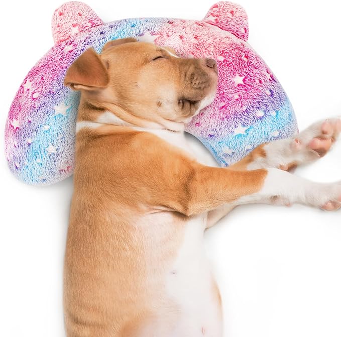 Pet Pillow for Dogs, Glow in The Dark Soft Dog Neck Pillow, U-Shaped Pillow for Cat and Dog, Machine Washable Pet Calming Toy, Joint Relief Sleeping Improve for Pets (Pink, M)