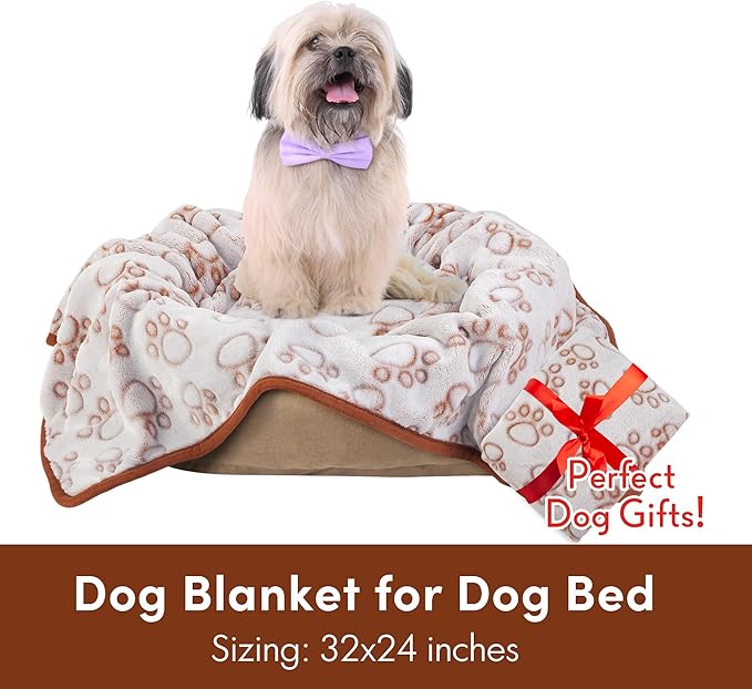 Stuffed Premium Soft Dog Blanket, with Flannel Brown Cute Paw Print, 24 * 32 inches, Cat Blanket Puppy Pads Supplies Dog Products Stuff Essentials