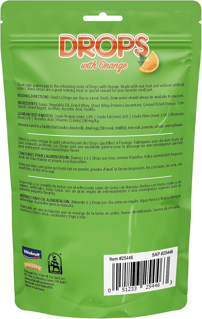 Vitakraft Drops Guinea Pig Treat - Orange - Yogurt Treats for Guinea Pigs Orange 5.3 Ounce (Pack of 1)