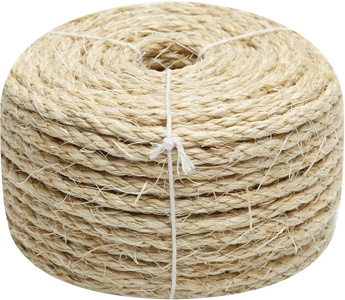 Natural Sisal Rope 1/4 Inch 32-Feet for Cat Tree Tower Repair and Replace Scratching Post, DIY Hemp Twine Rope for Cat Scratching Furniture Window Perch and Crafts Gardening Home Decorating