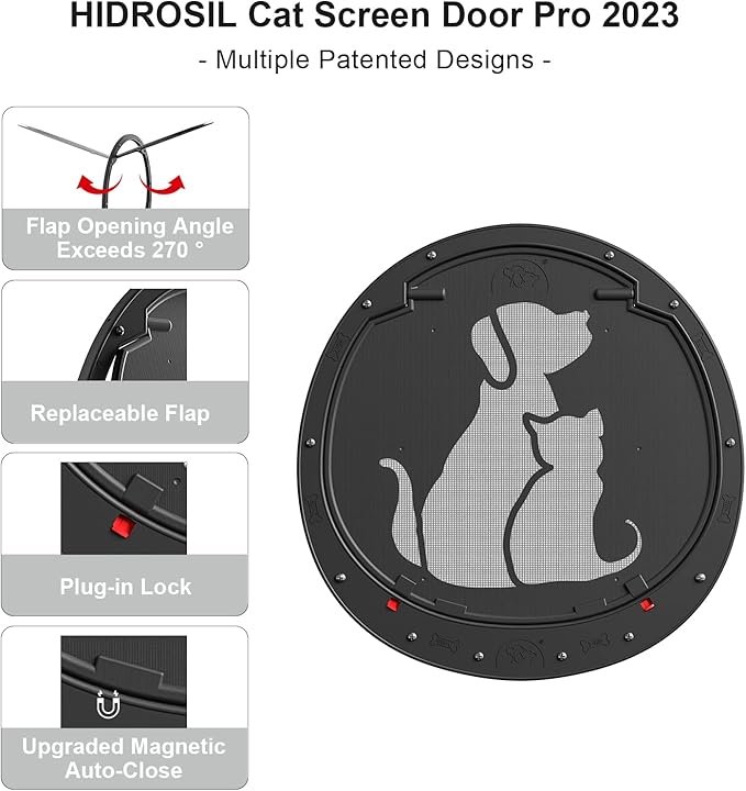 Dog Door for Screen Door, Patent Desigh Pet Screen Door with Lockable Magnetic Flap for Doggy Dog and Cat Door, Black