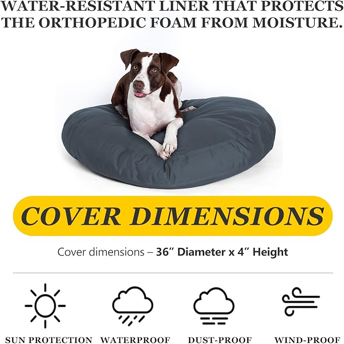 Round Dog Bed Replacement Cover 36D × 4H Inch Washable Grey Thickened Waterproof Oxford Fabric with Handle and Zipper Reusable Dog Bed Liner for Small to Medium 25-35 Lbs Puppy