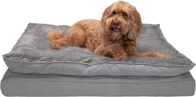 Furhaven Orthopedic Dog Bed for Large Dogs w/ Pillow Cushion Top & Removable Washable Cover, For Dogs Up to 95 lbs - Minky Plush & Suede Pillow Top Mattress - Titanium Gray, Jumbo/XL