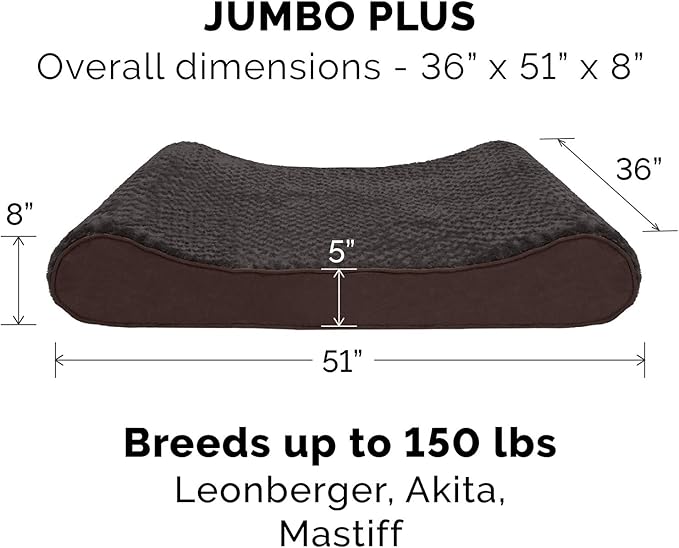 Furhaven Memory Foam Dog Bed for Large Dogs w/ Removable Washable Cover, For Dogs Up to 150 lbs - Ultra Plush Faux Fur & Suede Luxe Lounger Contour Mattress - Chocolate, Jumbo Plus/XXL