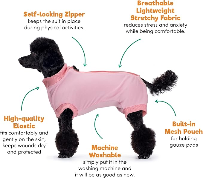 BENCMATE Dog Recovery Suit, After Surgery Dog Recovery Onesie, Professional Pet Zip Up Recovery Shirt Dog Abdominal Wound Bandages, Substitute E-Collar & Cone, Dog Onesie (XLarge,Pink)