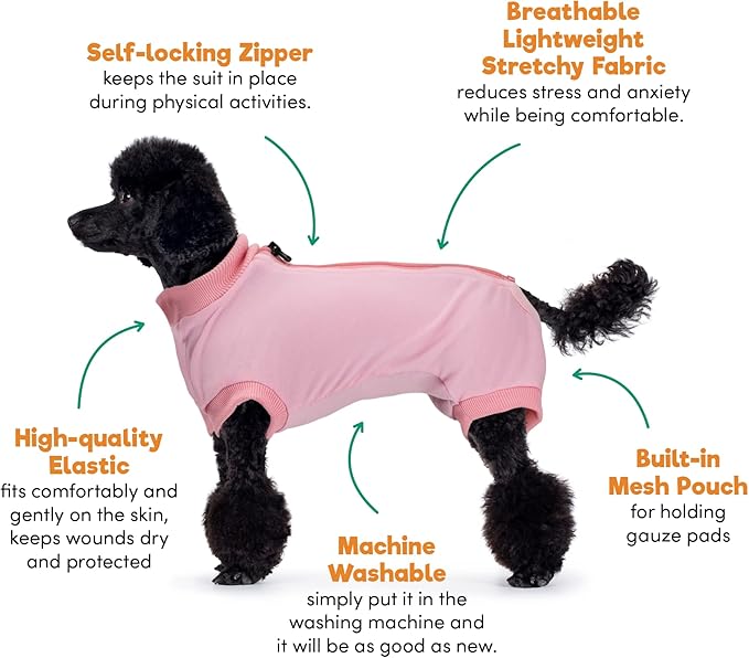 BENCMATE Dog Recovery Suit, After Surgery Dog Recovery Onesie, Professional Pet Zip Up Recovery Shirt Dog Abdominal Wound Bandages, Substitute E-Collar & Cone, Dog Onesie (Large,Pink)