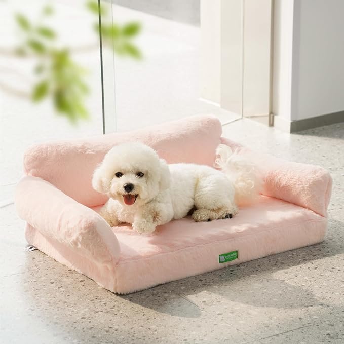 MEWOOFUN 34.6" Orthopedic Dog Bed Sofa for Small Medium Dogs, Egg- Foam Dog Couch with Removable Washable Cover and Non-Slip Bottom (Large, Pink)