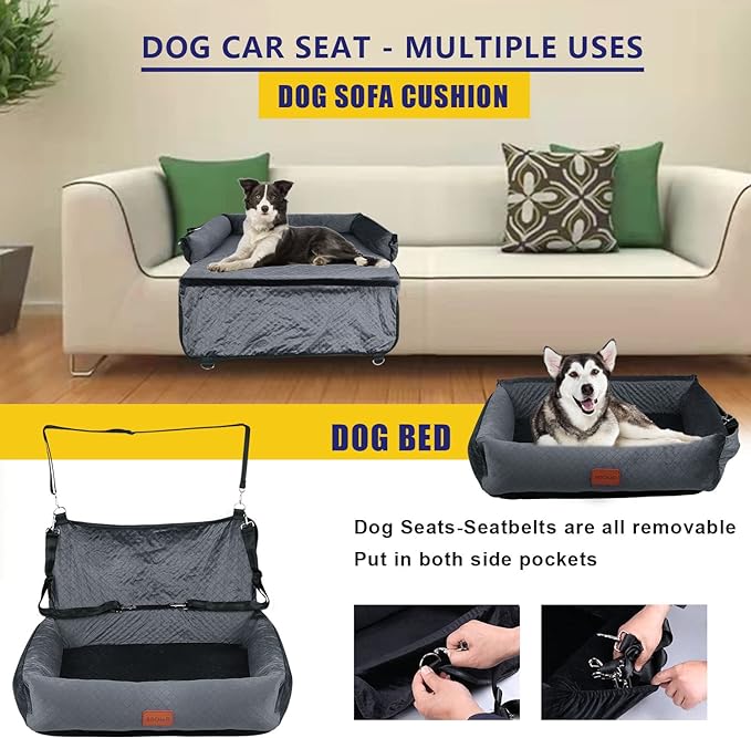 Dog Car Seat for Large Dogs Car Seat 2 Small Dogs,Dog Car Back Seats Travel Bed Dog Seat,Comfortable and Safe;Multipurpose Design-can be Converted into a Dog Bed or Dog Sofa Cushion;Dog Blanket