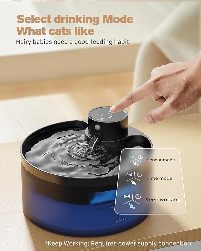 Battery Operated Cat Water Fountain: 108oz/3.2L Wireless Cat Fountain Motion Sensor Pet Water Fountain - Built-in 4200mAh Battery Quiet Water Fountains for Cats Indoor LED Light - GIOTOHUN