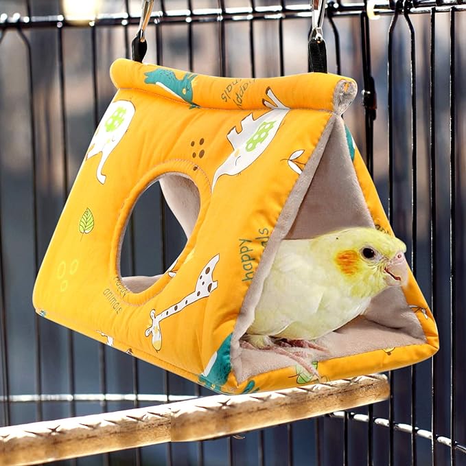 Rypet Winter Warm Bird Nest House - Hanging Hammock Velvet Shed Hut Cage Plush Fluffy Birds Hideaway Sleeping Bed Fuzzy for Parrot Parakeet Cockatiels Budgies Lovebird Small（Yellow）