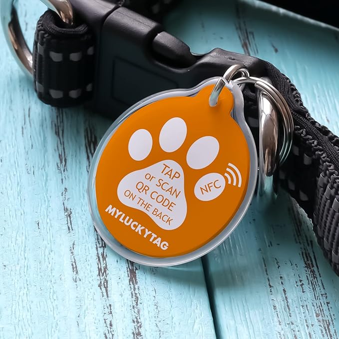 MYLUCKYTAG NFC&QR Code Personalized Dog Cat Tag, Online Pet Profile, Scan QR Receive Instant Pet Location Alert Email